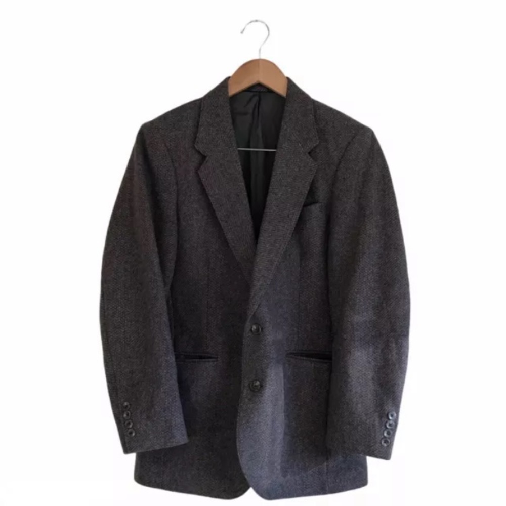 VTG 100% PURE WOOL BLAZER Tweed Stripe Hering Bone